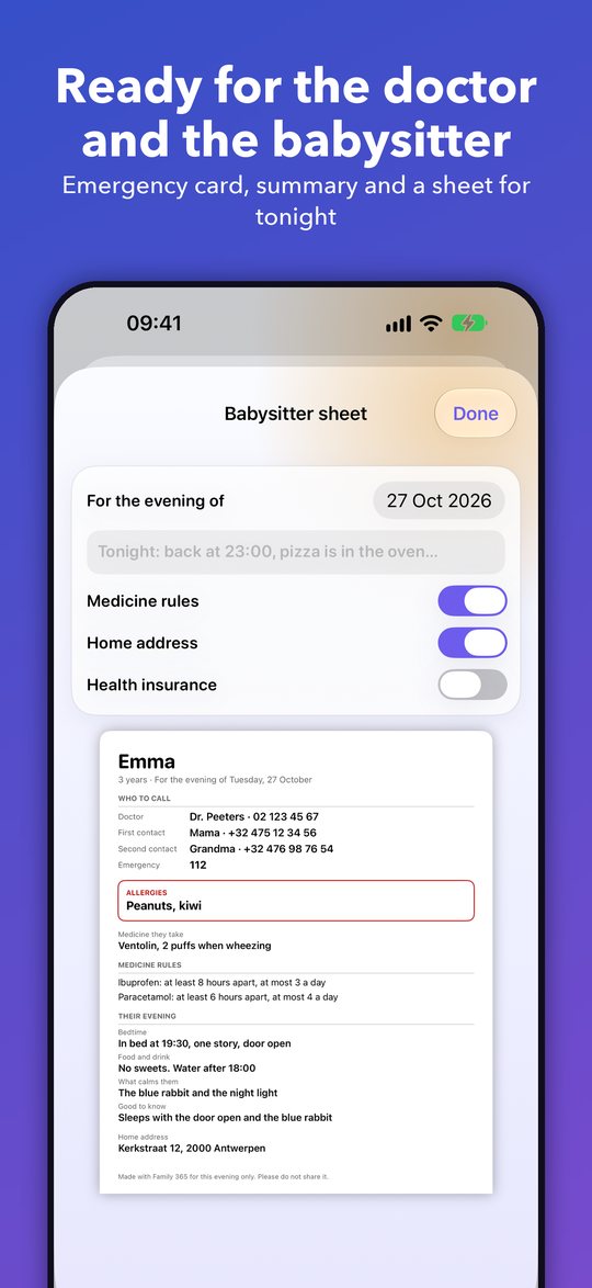 Babysitter sheet